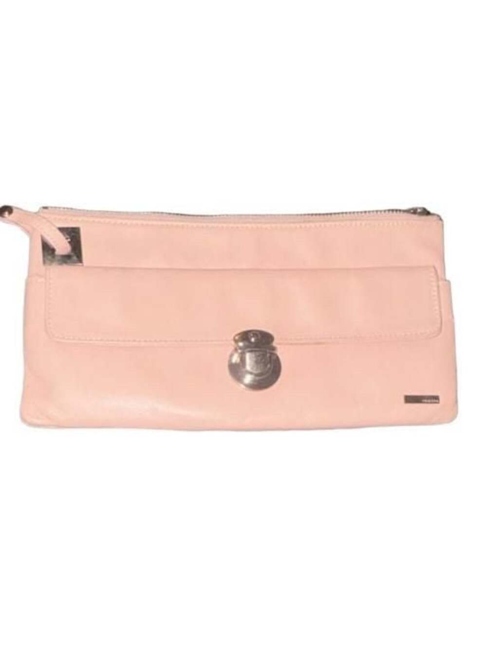 Perlina Pink Leather Turnlock Wristlet Clutch Bag